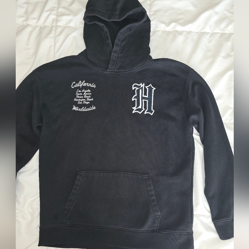 * Hollister Black pullover hoodie sweatshirt Graphic California Vintage Size‎ LG